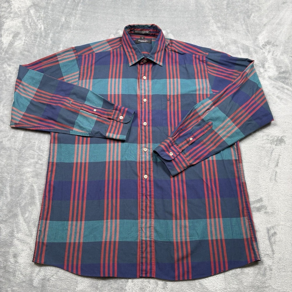 Christian Dior Monsieur Shirt Men L Plaid VTG Made In USA Long Sleeve Button Up*